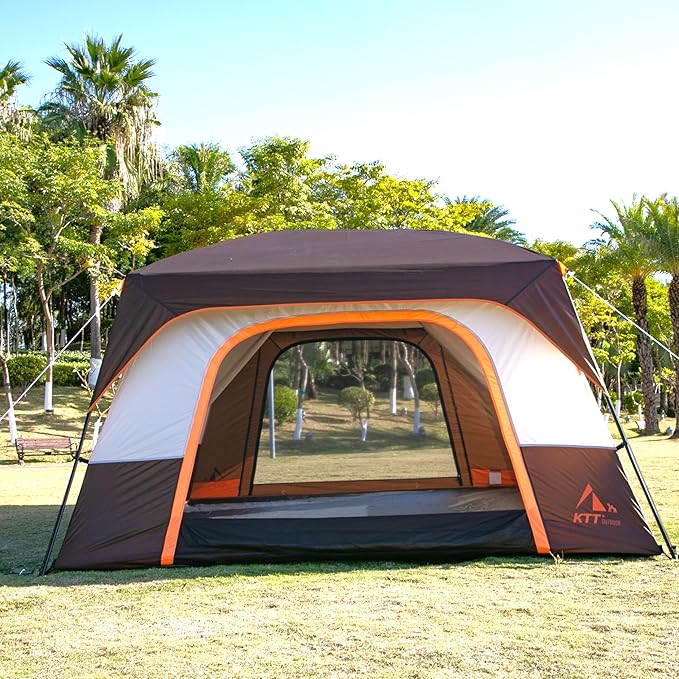 KTT Extra Large Tent 10-12-14 Person(B)Family Cabin Tents2 Rooms3 Doors and 3 Windows with MeshStraight WallWaterproofDouble LayerBig Tent for OutdoorPicnicCampingFamily Gathering