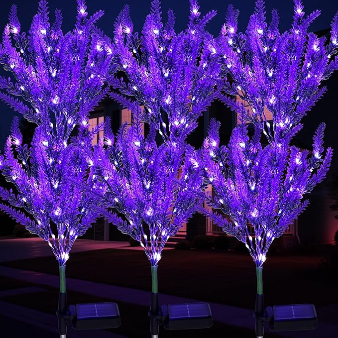 6 Pack Lavender Solar Garden Lights – Outdoor Waterproof Solar Flowers with LED Solar Powered Garden Décor for Pathway Yard Patio Lawn Halloween &amp Seasonal Decoratio