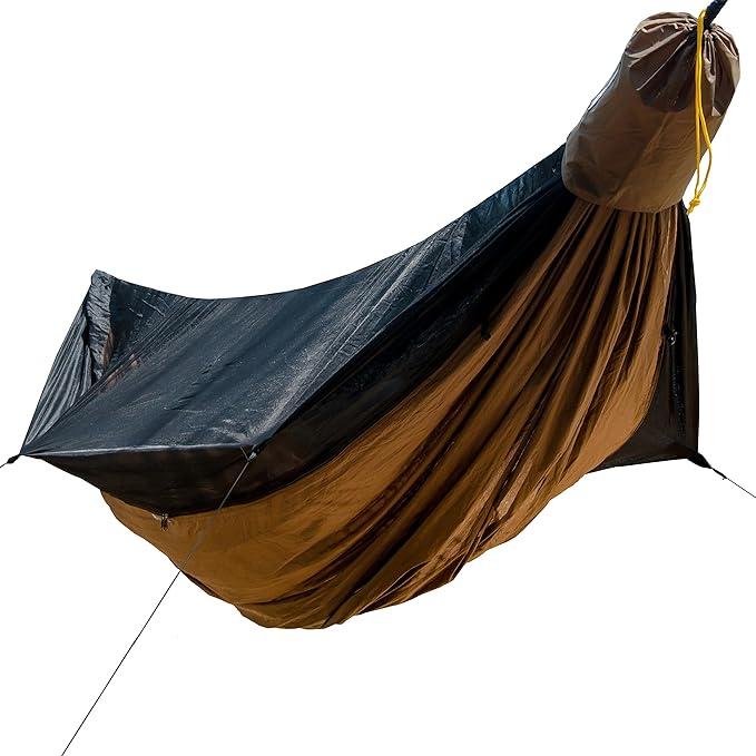 Go Camping Hammock 2.0 w/ Built-In Mosquito Net - Slate Gray by Go Outfitters: 11' Long X 64 Wide |Includes 2 Premium Aluminum Carabiners Rapid Deployment Bag 4 Stakes &amp 4 Shock Cords