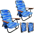 EasyGo Product Backpack Beach Chair 5 Reclining Positions Cup Holder Pouch on Side Padded Pillow Storage Bag on Back Lightweight Rustproof Aluminum Black Frame - 2 Pack Blue