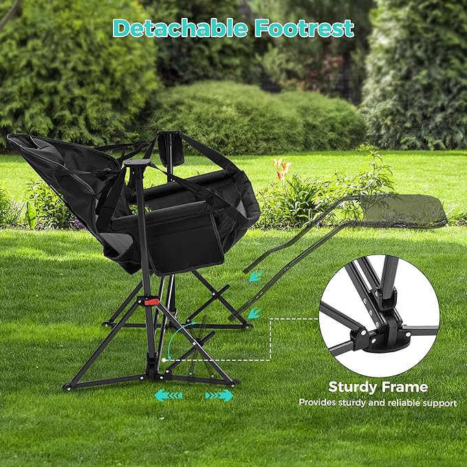 Ainfox Hammock Chair with Footrest Oversized Swinging Portable Folding Camping Chairs for Adults Outside Swinging Camp with Cup Holder Pillow for Outdoor Patio Lawn Black