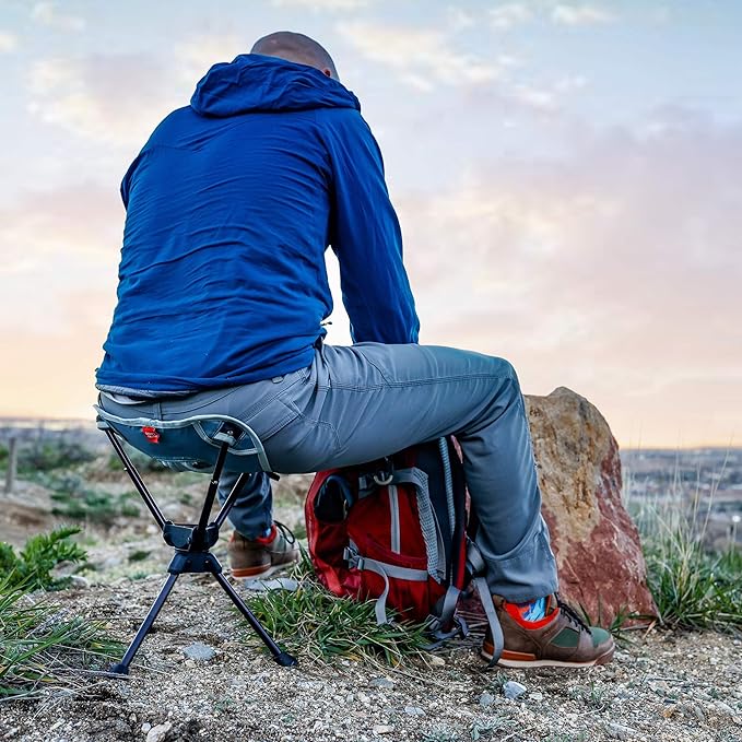 GRAND TRUNK Compass 360° UC Swivel Stool | Ultra-Compact Foldable Camping Seat | 260 lb Capacity | 7000 Series Aluminum Frame Portable for Hiking &amp Travel | Sea Black