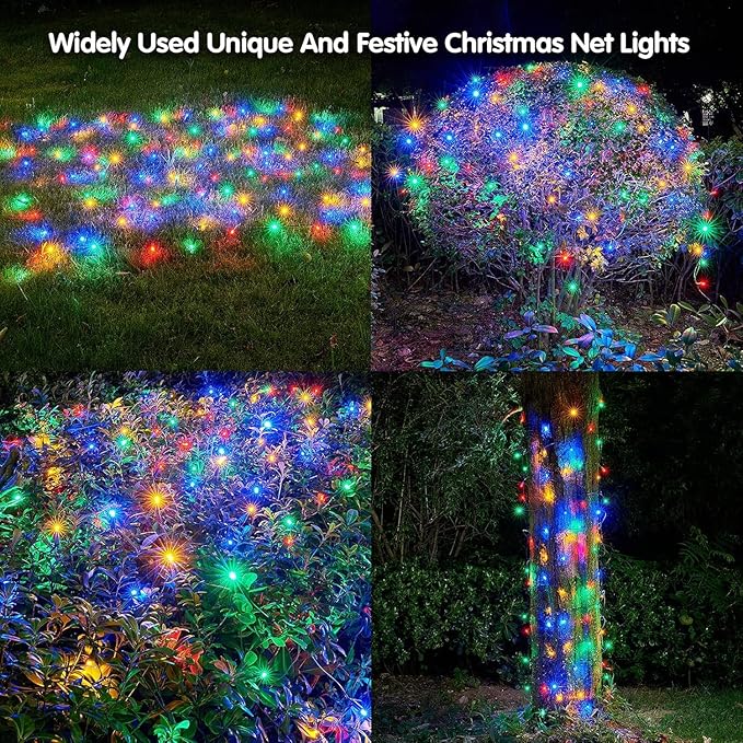 Led Christmas Net Lights Outdoor Christmas Lights Multicolor 160LED 5ftx7ft Waterproof Outdoor Indoor Fairy Mesh Net Light for Xmas Party Yard Patio Trees Shrubs Bushes Decorations