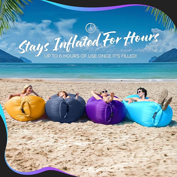 Nevlers Navy &amp Saffron Inflatable Lounger 2 Pack | 210T Polyester Blow Up Couch | No-Pump Inflatable Chair Set | Air Couch w/ 450 lbs. Capacity Pockets &amp Carry Bags for Use as Beach Accessori