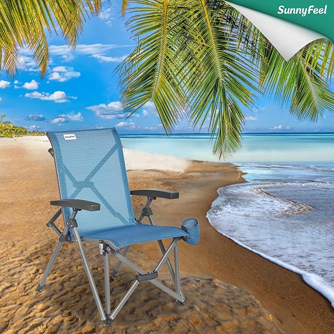 SUNNYFEEL Folding Camping Chair Heavy Duty Ergonomic Chairs Support 500lbs with Adjustable Breathable High Back Support and Cup Holder Aluminum Frame for Fishing Camp Beach Lawn RV Patio