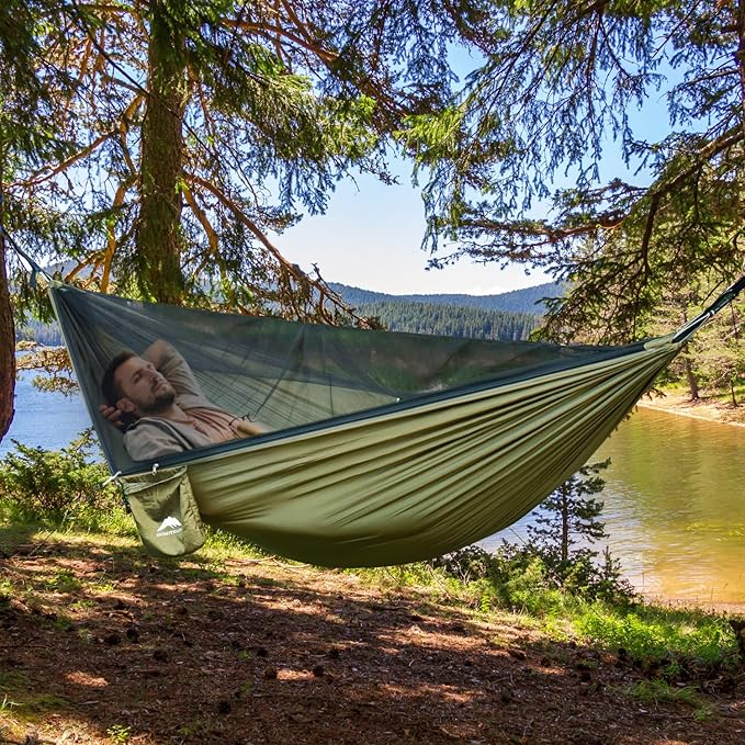Camping Hammock - Portable Hammock with Mosquito Net Lightweight Backpacking Hammocks Swing Camping Accessories for Indoor Outdoor Beach Backyard Patio Travel Hiking