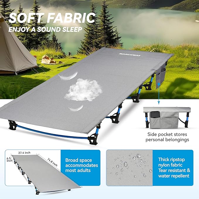 MARCHWAY Ultralight Folding Tent Camping Cot Bed Portable Compact for Outdoor Travel Base Camp Hiking Mountaineering Lightweight Backpacking (Grey)