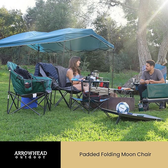 ARROWHEAD OUTDOOR 2-Pack Oversized Heavy-Duty Club Folding Camping Chair w/Pocket Cup Holder Portable Padded Moon Round Saucer Supports 330lbs