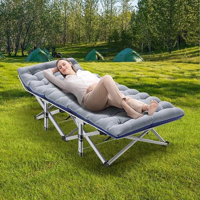 NAIZEA Folding Camping Cots for Adults Folding Cot with Mattress Camping Foldable Bed Portable Military Cot Double Layer Oxford Strong Heavy Duty Sleeping Cots for Camp Office Travel
