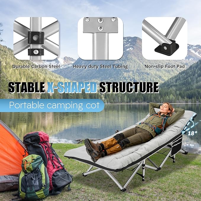 HABUTWAY Camping Cot Portable Camping Cot for Adult 28 Wide Sleeping Cot Max Load 600LBS with Thick Mattress and Carry Bag Portable Camping Bed for Outdoor Camping/Office Home Nap