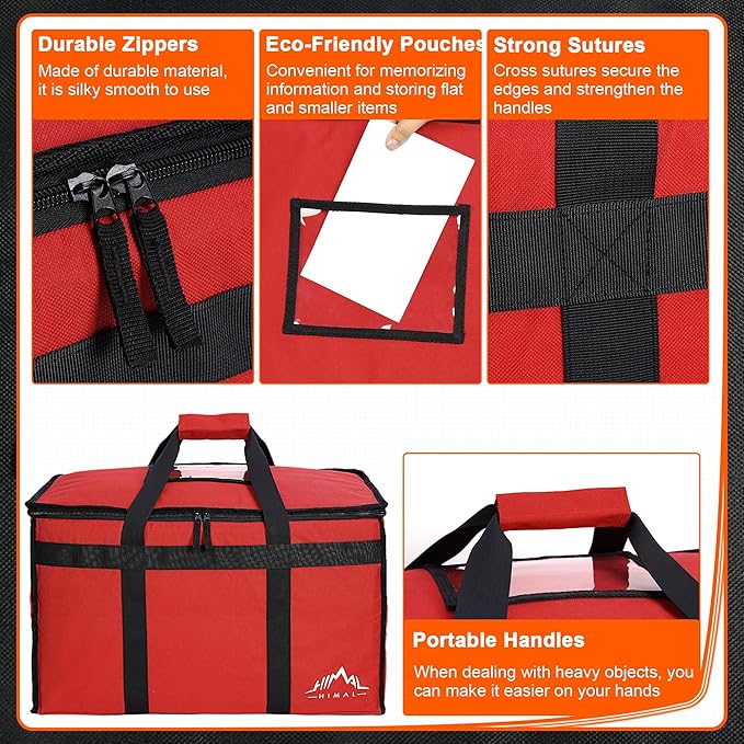 Himal Outdoors Insulated Food Delivery Bag XXXL-23Wx15Hx14D inches Premium Insulated Grocery Bag for HOT/COLD Food Delivery Fit for Uber Eats Doordash Commercial Catering Transportation (Red)