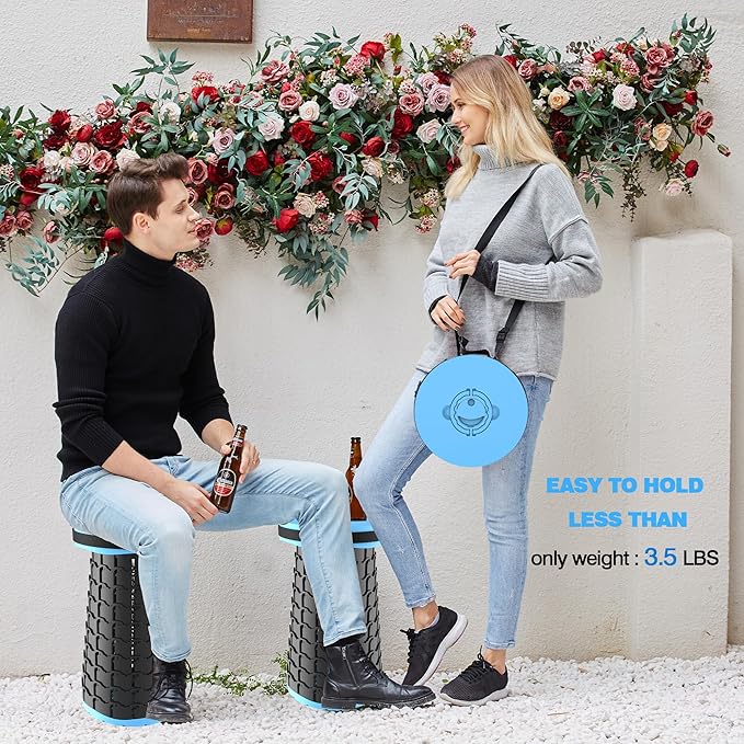 ALEVMOOM Upgraded XXL Collapsible Stool with Thick Cushion 19.71000lbs Max WeightWider &amp Taller Pop Up Seat Heavy Duty Portable Retractable Folding Chair or Travel Foot Rest for Camping &amp