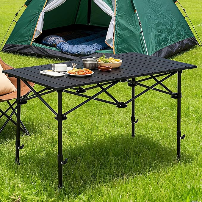 Camping Table Roll up Table4-6 Person Portable Adjustable Height Roll up Aluminum Table with Carry Bag