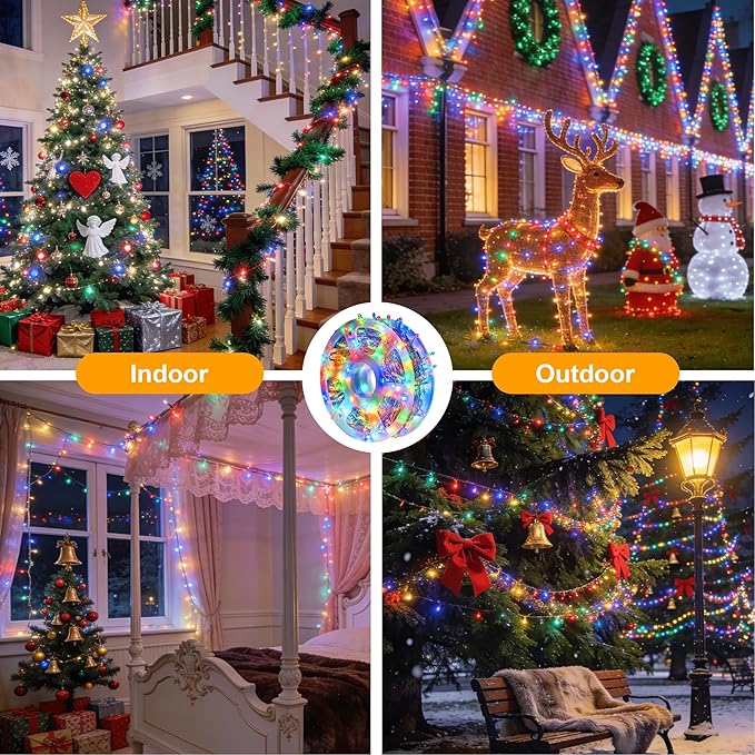 Xmas Lights String Lights 500 LED 165feet 8 Modes Plug in String Lights 30V Fairy Lights Home Garden Party Wedding Xmas Tree Bedroom Window Curtain Decoration(Multicolor)