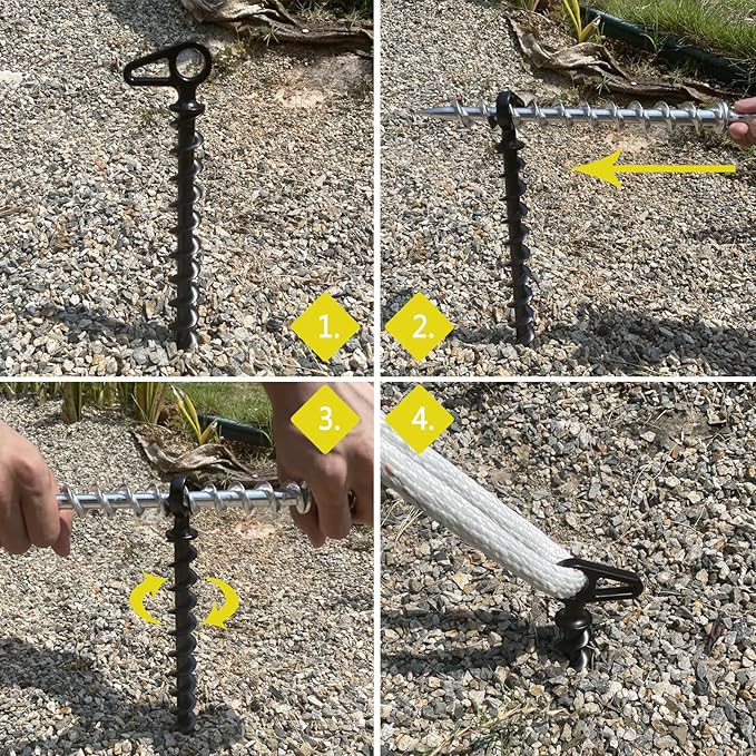 11 Aluminum Screw-in Ground Anchors - Heavy Duty Metal Non-Rust Spiral Tent Stakes for High Wind Grass Sand Camping Canopies Trampolines &amp Outdoor Securing