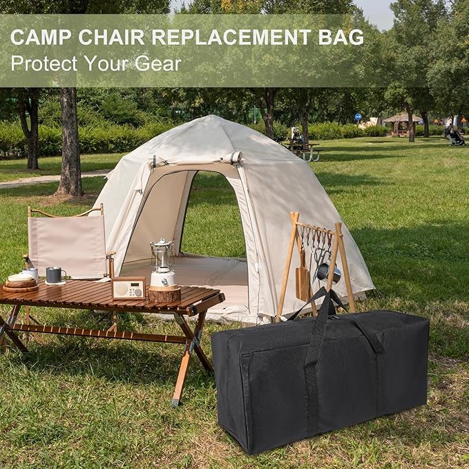 Camp Chair Replacement Bag Camping Folding Chair Storage Bag Large Zippered with Handle Strap 39 x 8 x 12 Inch Fit for Outdoor Travel Tent Storage (2 Pack Black)