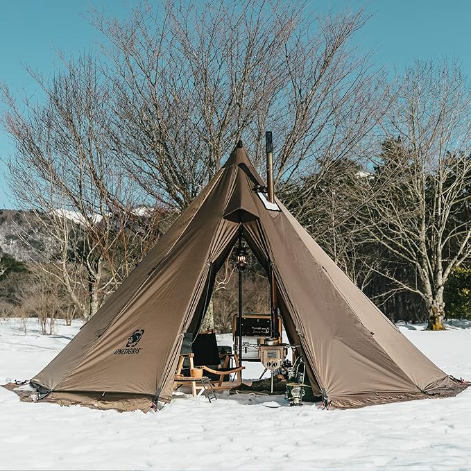 OneTigris Rock Fortress Hot Tent with Stove Jack 4 Season 4-6 Person Tipi for Camping Backpacking Hunting Fishing - Waterproof Wind-Proof