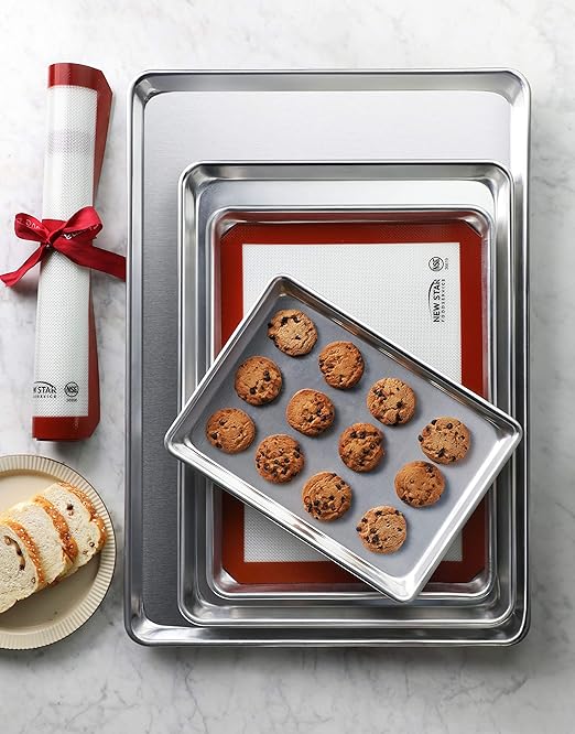 New Star Foodservice Commercial-Grade 18-Gauge Aluminum Sheet Pan/Bun Pan (18 L x26 W x1 H(Full Size) Pack of 12 Measure Oven)
