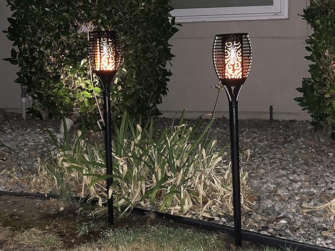 ABBLE 2 Pack Outdoor Solar Powered Lights Upgraded LED Garden Torch Lamp Flickering Flames Lights Waterproof Landscape Decoration Lighting for Patio Deck Yard Outside Set of 2