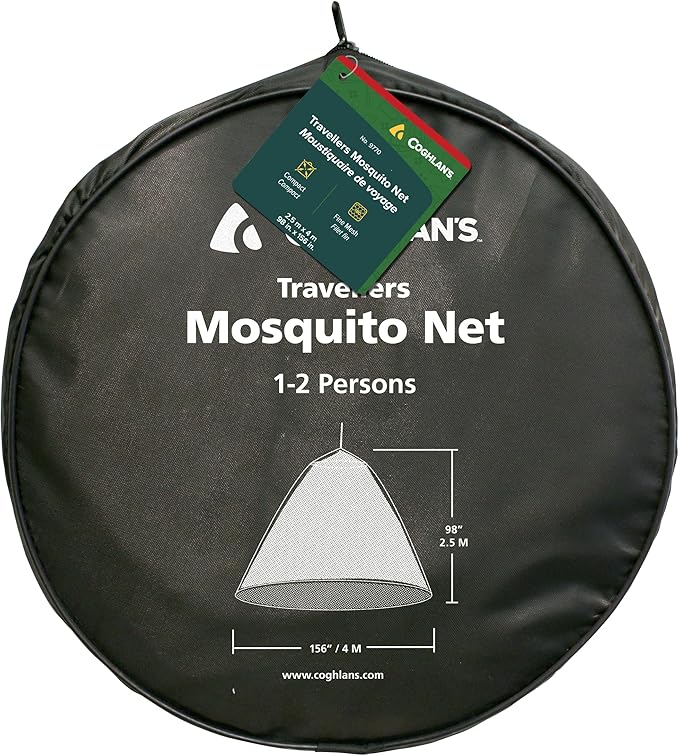 Coghlan's Traveler's Circular Mosquito Net – Lightweight Insect Protection for Camping Travel and Outdoor Use – Includes Carry Bag Twine Hooks Anchors Nails – 78 x 32 x 58