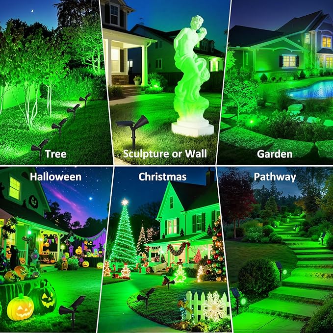 T-SUNUS Green Solar Spot Lights Outdoor 2 Pack IP65 Waterproof Garden Spotlights Auto On/Off for St Patricks Day Halloween Christmas Security Landscape Spotlight for Tree Patio Yard Driveway Pond