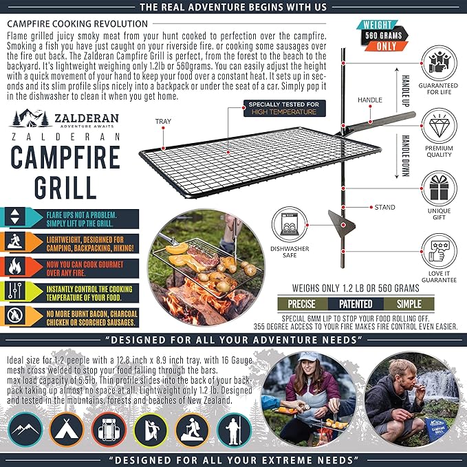 Campfire Grill – Small Lightweight 304 Stainless Steel Cooking Grate for Camping Hiking Backpacking – Portable Campfire Cooking Grill for 1–2 People