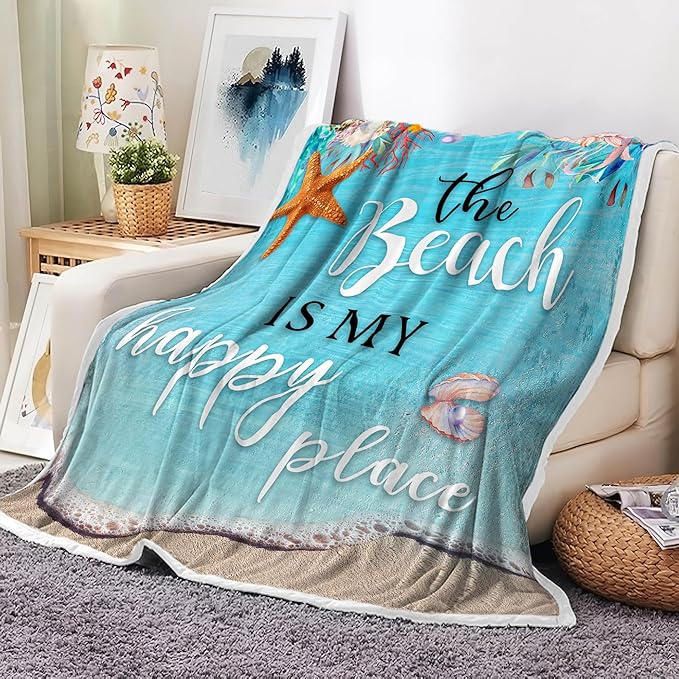 Teal Throw Blanket Blue Coastal Ocean Beach Throw Blanket for Couch Bed Summer Super Cozy Blankets Fuzzy Plush Lightweight Throw Blankets for Sofa Bed Living Room