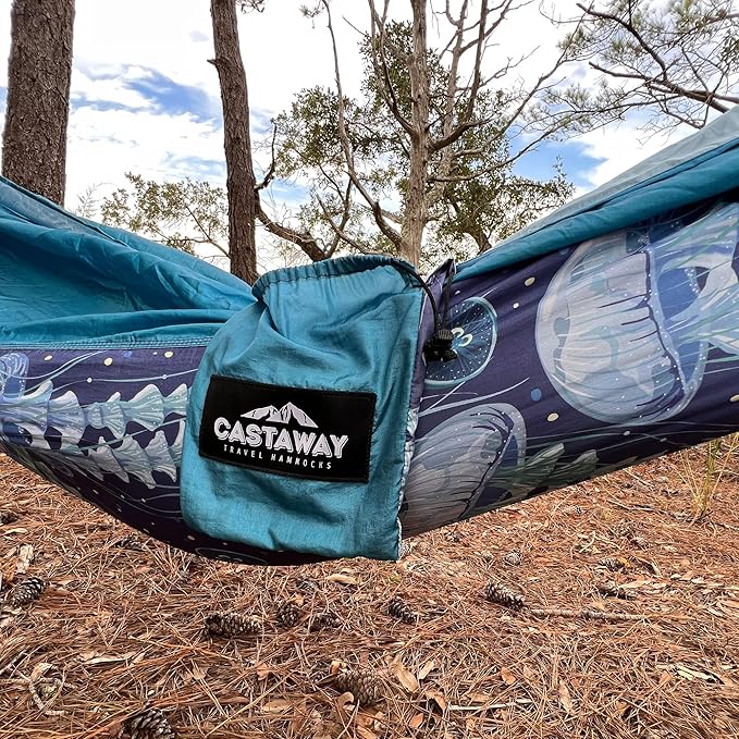 Castaway Travel Hammocks Double Jellyfish Camping Hammock with 2 Tree Straps Triple Stitched Durable Nylon Material Compact Design for Backpacking Travel Beach Backyard Patio Hiking