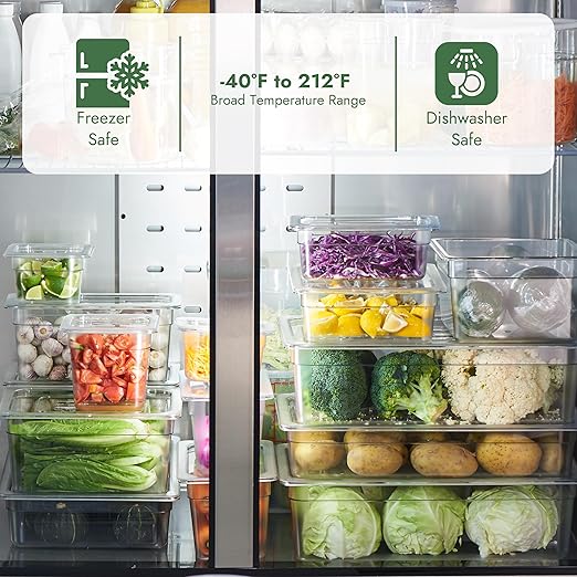 CURTA 6-Pack 1/3 Size 6 Deep NSF Polycarbonate Food Pans with Handled Lids &amp Drain Trays | Dishwasher &amp Freezer Safe Clear Container for Prep Tables Buffet Salad Bar Commercial &amp Home