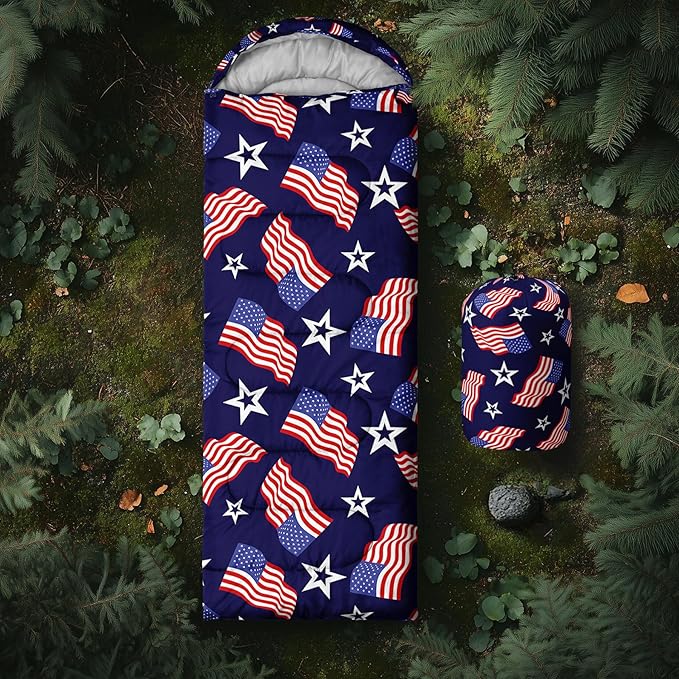 US Flag Sleeping BagAmerican Flag and Stars Camping Bag for Adults KidsStars Stripes Lightweight Warm Portable Outdoor Indoor-Waterproof Cold Weather Resistant for Camping Hiking Travelling