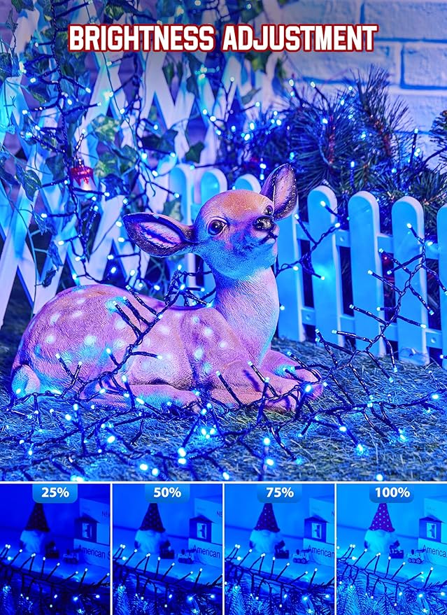 Brightown Christmas Tree Lights Outdoor Cluster Lights - 1000 LED 50 Ft Christmas Firecrackers String Lights 12 Modes Timer Remote Waterproof Plug in Twinkle Fairy Lights for Xmas Tree Garland Blue