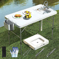 Folding Fish Cleaning Table with Sink 50x27 Bi-Folding Portable Camping Sink Station with Drain Hose Trash Can Gloves and Cleaning Kits Foldable Outdoor Sink for Camping Fishing BBQ