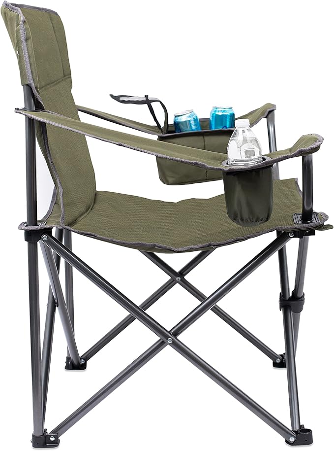 Internet's Best XL Padded Camping Folding Chair - Cooler Bag - Outdoor - Sports - Insulated Cup Holder - Heavy Duty - Carrying Case - Beach - Extra Wide - Quad
