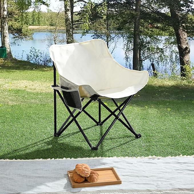 Lightweight Folding Camping Chairs with Carry Bag Portable Outdoor Chairs for Fishing Hiking Travel Picnic Backyard Cream White 2 Pack