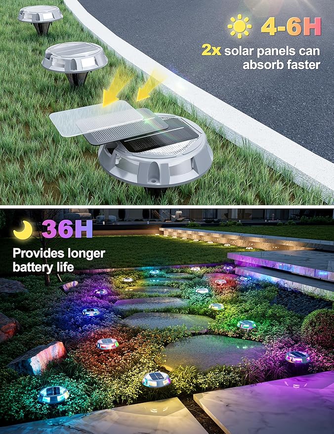 VOLISUN Solar Driveway Dock Deck Markers Marine Lights 8 Pack9 Colors in 1 Led IP67 Waterproof Outdoor Warning Step Lights for Driveway Sidewalk Walkway Pathway RGB