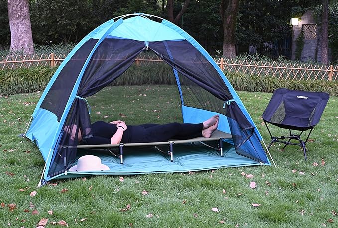 MARCHWAY Lightweight Folding Tent Camping Cot Bed with Lever Lock Easy Setup Portable Compact for Outdoor Travel Hunting Hiking Motorcycling Support 330Lbs (Grey)