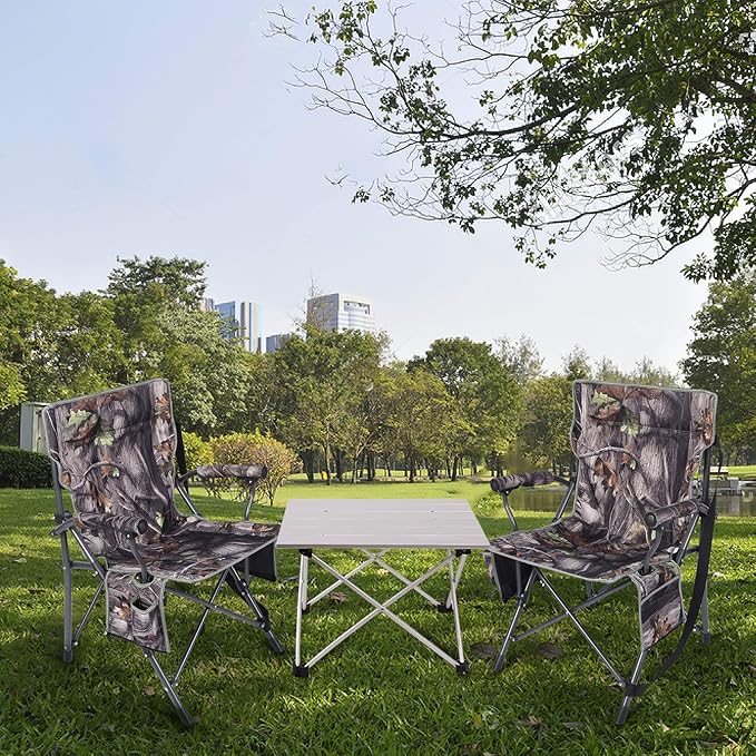 REDCAMP Oversized Hunting Chairs for Blinds Portable Folding Camo Camping Chairs for Adults Hunting Seats with Hard Arms for Outside Outdoor Camouflage