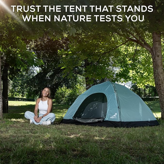 Automatic Camping Tent 3-in-1 Pop Up Tent for 4 People - Waterproof Polyester Ripstop with UV Protection Silver Coated Inner Layer Ideal for Family Camping.