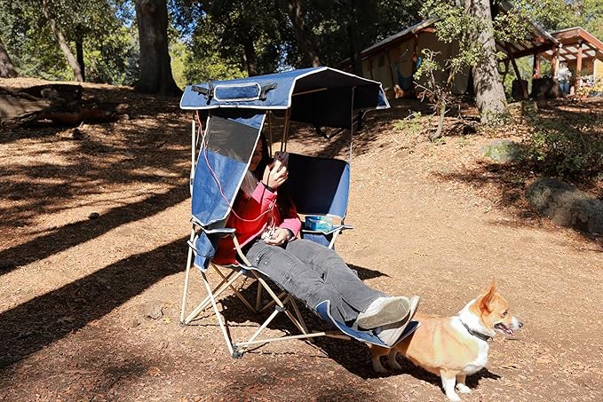Nice C Chair with Canopy Umbrella Chair Chairs with Shade Sports Chairs USB Type-C&ampDC Charging Cable Included 30W Solar Panels Removable Footrest&ampCooler Bag (1 Navy)