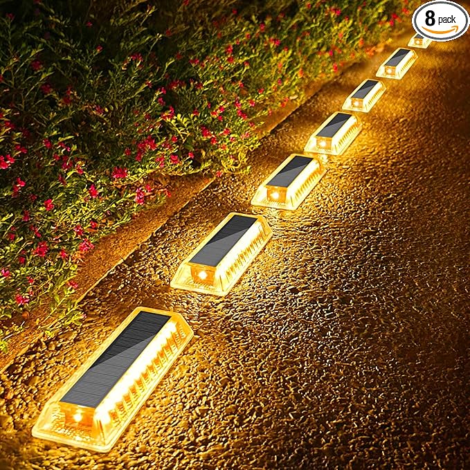Lacasa Solar Deck Lights Solar Light Outdoor Waterproof IP68 8 Pack Solar Powered Pathway Yard Driveway Step Landscape Lights LED Lighting 50LM for Garden Path Walkway Stair Patio Warm White 2700K