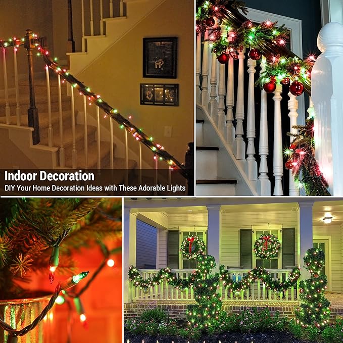 BrizLabs Red &amp Green Christmas Lights 300 Counts 69.6ft Mini String Lights Connectable UL Certified Incandescent Christmas String Lights Plug-in Tree Lights for Indoor Outdoor Xmas Home Decor