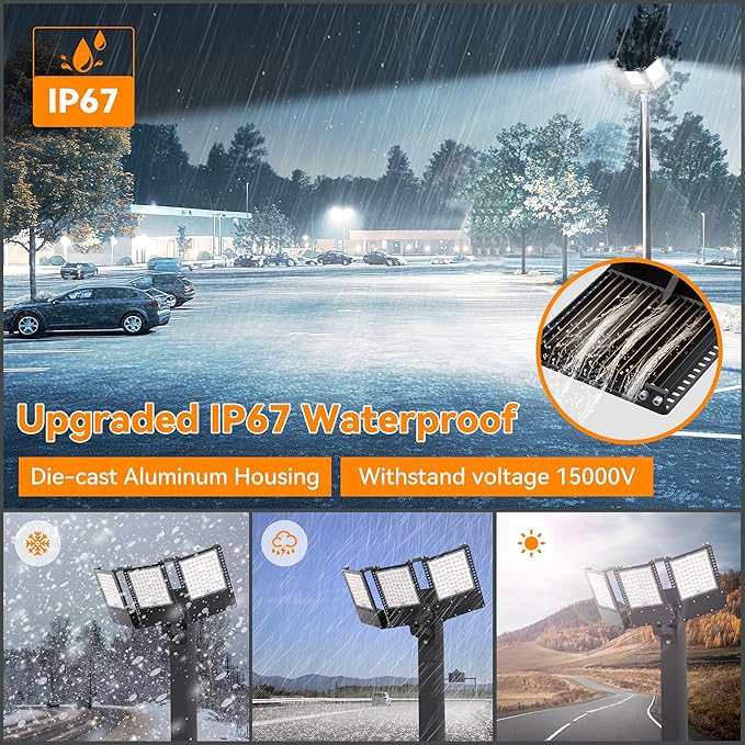 2025 New Upgraded 300W Dusk to Dawn LED Parking Lot Light 45000lm 5000K ETL IP67 Waterproof Adjustable 3-Head Street Lights Outdoor Pole &amp Wall-Mounted Security Flood Lights for Yard
