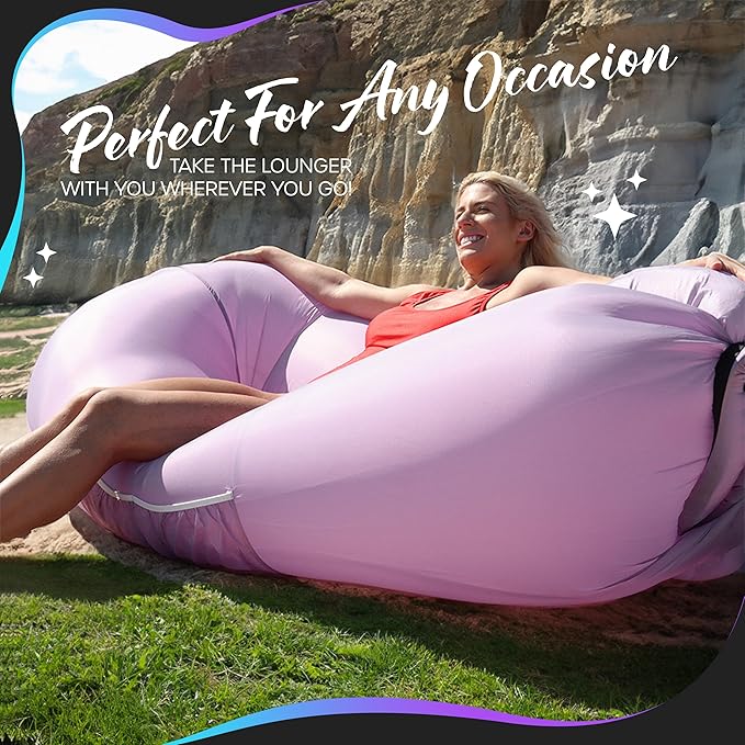 Nevlers Lavender Inflatable Lounger | 210T Polyester Air Sofa | No-Pump Blow Up Couch | Inflatable Lounge Chair w/ 450lbs. Cap. Pockets &amp Matching Bag | Use as Inflatable Couch for Camping &amp