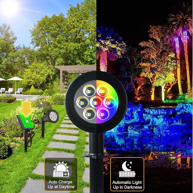 T-SUNUS RGB Solar Landscape Spotlights Christmas Color Changing Spot Lights Waterproof IP65 Garden Pond 180° Adjustable Halloween Wall Tree Light Separately Installed for Outdoor Indoor 2 Pack