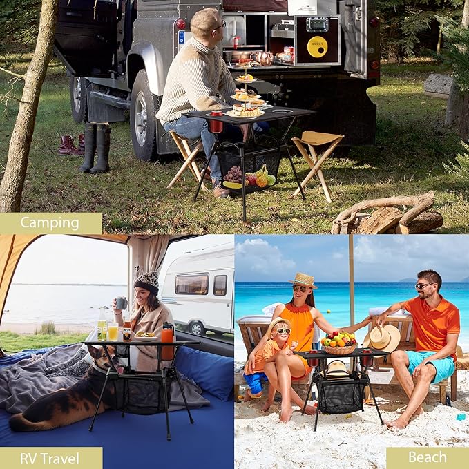 Anbte Ultralight Portable Camping Table 3.2lb Folding Camping Table with Cup Holders &amp Storage Net 20in Height for Camping Hiking Tailgating Beach Picnic Travel Patio 23 x 16 Black