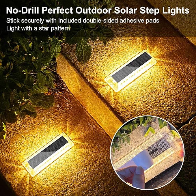 Lacasa Solar Deck Lights Solar Lights Outdoor Waterproof IP68 4 Pack Solar Powered Pathway Yard Driveway Step Landscape Light LED Lighting 50LM for Garden Path Walkway Stair Patio Warm White 2700K
