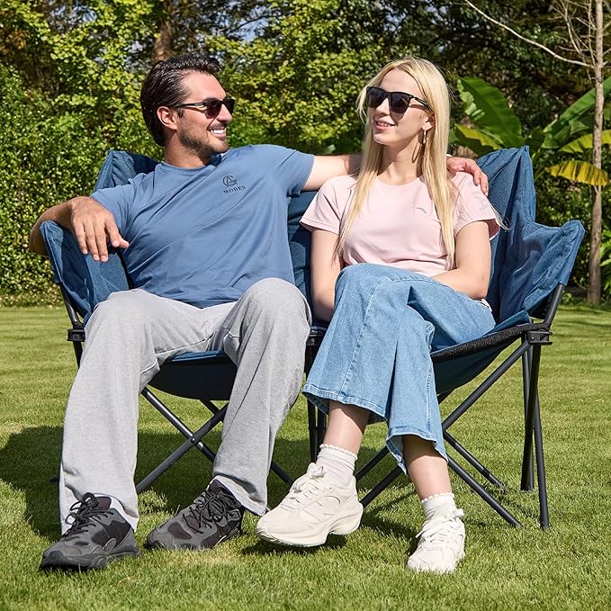 Double Camping Chair Heavy Duty Oversized Padded Loveseat for Adults 2 Person Outdoor Portable Camping Chairs for Lawn Backyard Fishing Trip Support 600lbs Navy
