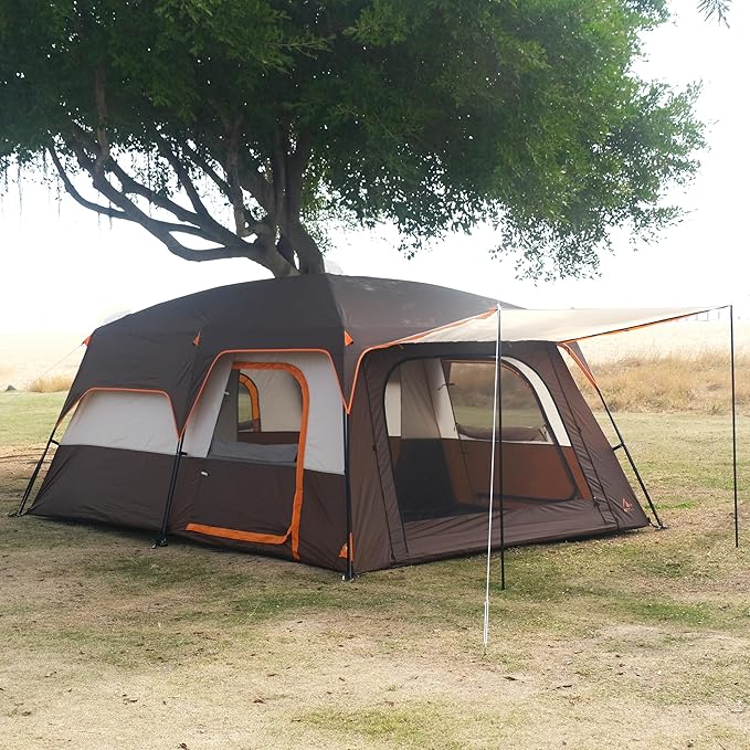 KTT Large Tent 8-10-12 PersonFamily Cabin Tents2 Rooms2 Doors and 4 Windows with MeshStraight WallWaterproofDouble LayerBig Tents for OutdoorPicnicCampingFamily Gathering