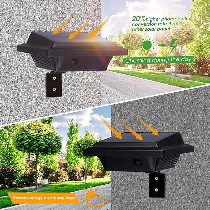 UniqueFire Solar Gutter Lights - 40 LED Outdoor Fence Lights Waterproof Security Lamps for Eaves Garden Landscape Walkway (8PCS Black &amp Cold White)