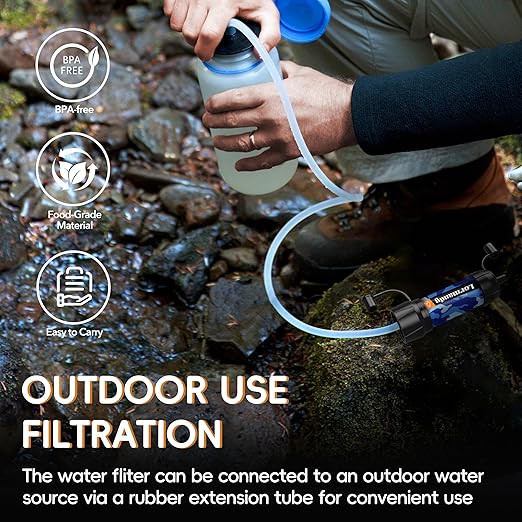 Mini Straw Water Filter - Portable Water Filter Personal Water Filtration System Water Purifier Straw Outdoor Emergency and Survival Gear for Hiking Camping Accessories and Travel (4PCS)